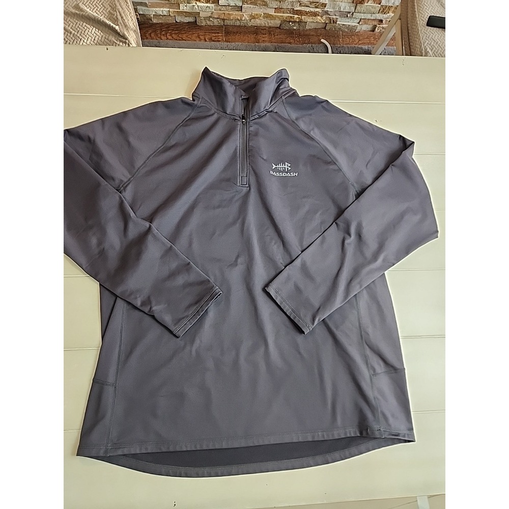 BASSDASH Men's Fishing 1/4 Zip Long Sleeve Pullover Size XL Gray